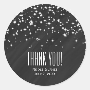 Sticker Rond Black & Sparkle Stars Élégant Glamour Favor