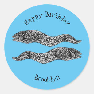 Sticker Rond Black spotted moray eel cartoon