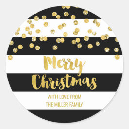 Sticker Rond Black Stripes Gold Confetti Joyeux Noël personnali