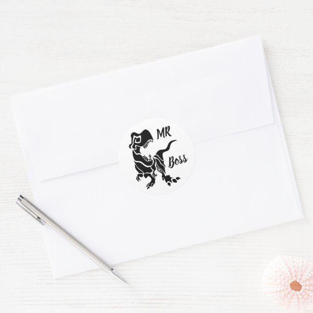 Sticker Rond Black Trex le Boss Dino (Enveloppe)