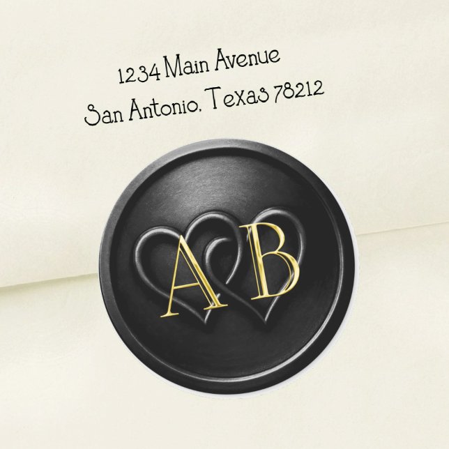 Sticker Rond Black Two Hearts Intertwined Monogram Wedding (Créateur téléchargé)