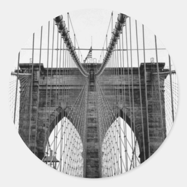 Sticker Rond Black White Brooklyn Bridge New York (Devant)
