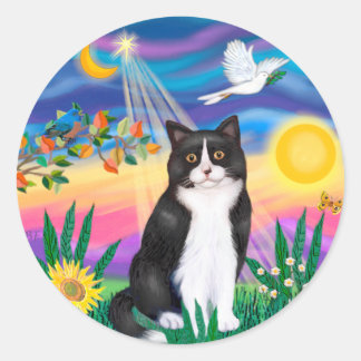 Sticker Rond Black & White Cat - Twilight