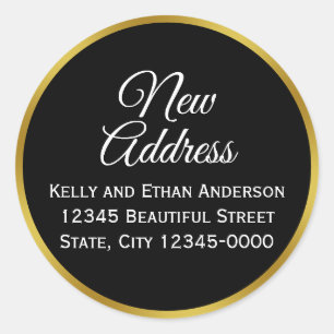 Sticker Rond Black, White et Faux Gold Nouvelle adresse