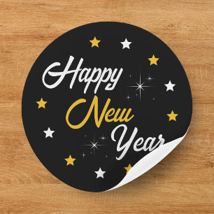 Sticker Rond Black White & Gold Star Bonne année 2024