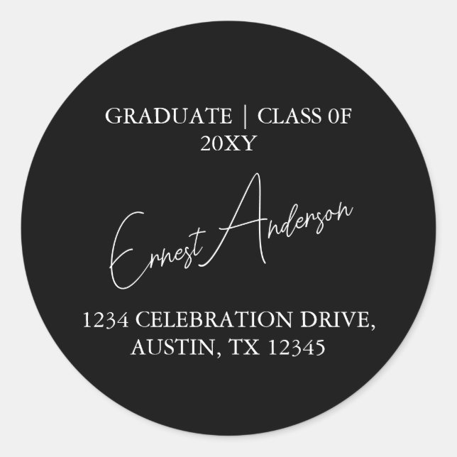 Sticker Rond Black White Modern Graduation Retour Adresse Sceau (Devant)