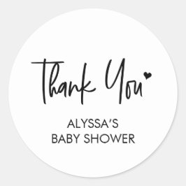 Sticker Rond Black white Neutral Modern Baby shower Thank you 