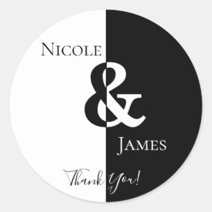 Sticker Rond Black & White Split Demi-Anniversaire Fête Élégant