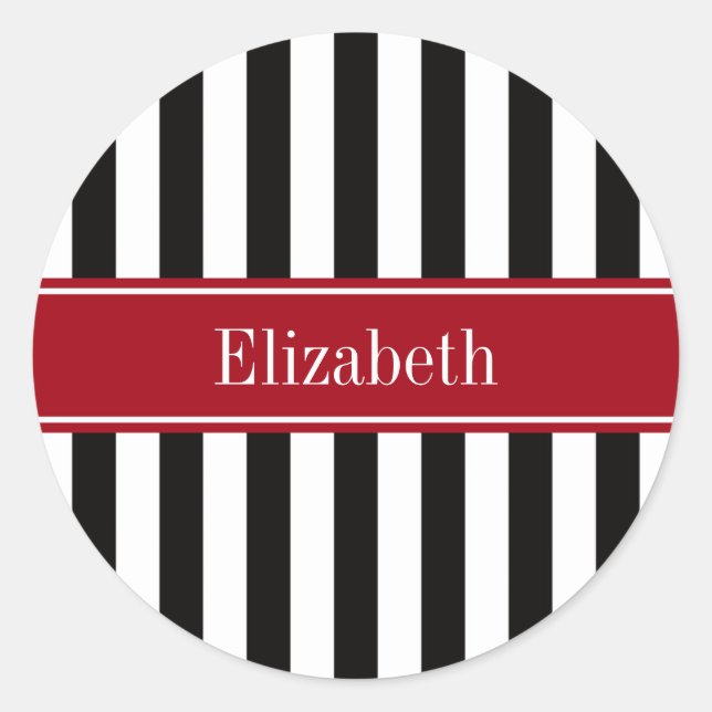 Sticker Rond Black White Stripe Cranberry (Devant)