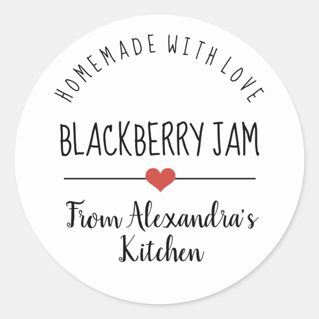 Sticker Rond Blackberry blanc fait maison avec amour (Devant)