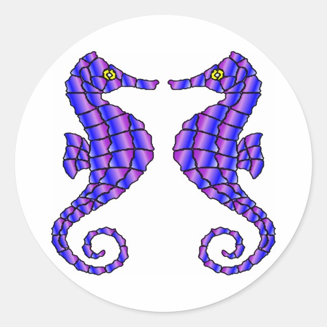 Sticker Rond Blanc 2 hippocampes (Devant)