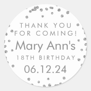 Sticker Rond Blanc argenté de confettis de parties