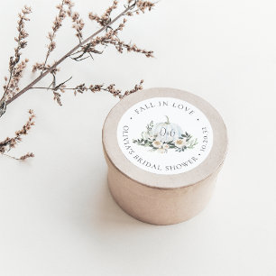 Sticker Rond Blanc Automne Citrouille Verdure Monogramme Favori