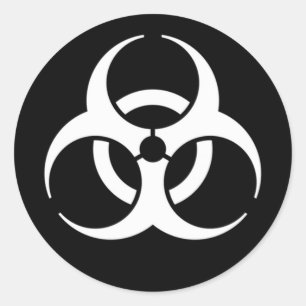 Sticker Rond blanc biodanger sur noir