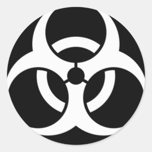 Sticker Rond blanc biodanger sur noir