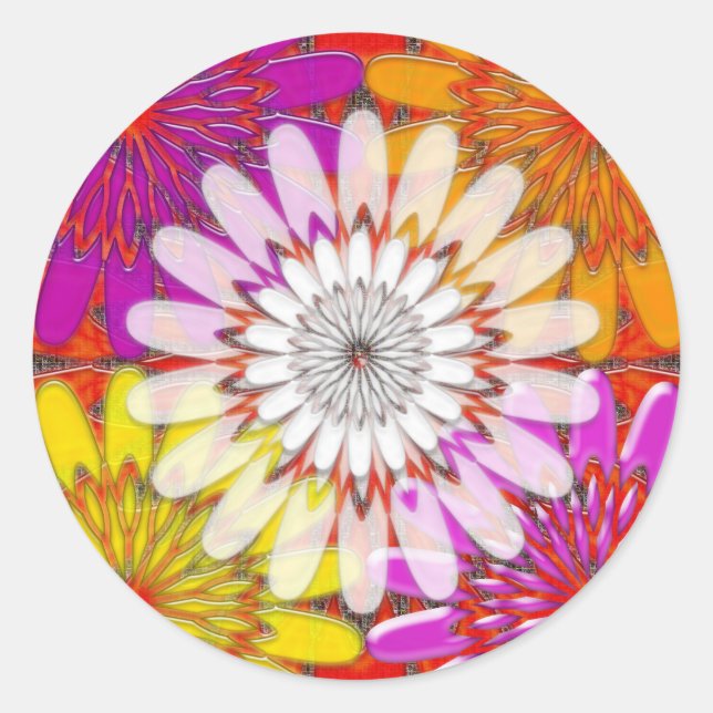 Sticker Rond BLANC clair soleil Chakra Sunflower Yoga Mandala F (Devant)
