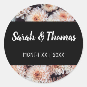 STICKER ROND BLANC DAHLIA FLORAL ÉLÉGANT MARIAGE