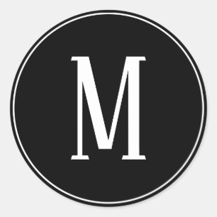 Sticker Rond Blanc de monogramme sur l'autocollant rond noir