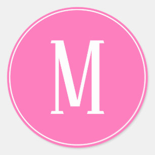 Sticker Rond Blanc de monogramme sur l'autocollant rond rose