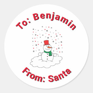 Sticker Rond Blanc De Père Noël Nom Personnalisé Snowman Snowfl