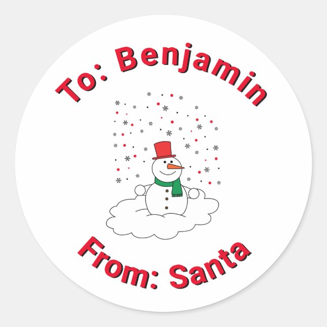 Sticker Rond Blanc De Père Noël Nom Personnalisé Snowman Snowfl (Devant)