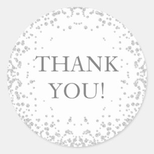 Sticker Rond Blanc élégant argenté paillettes de diamant Merci