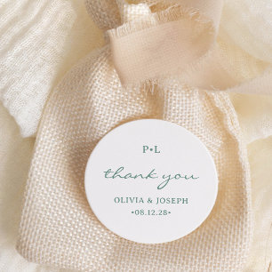 Sticker Rond Blanc et Vert Sauge avec Monogramme Mariage