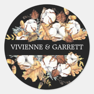 Sticker Rond Blanc Floral Automne Feuilles Mariage