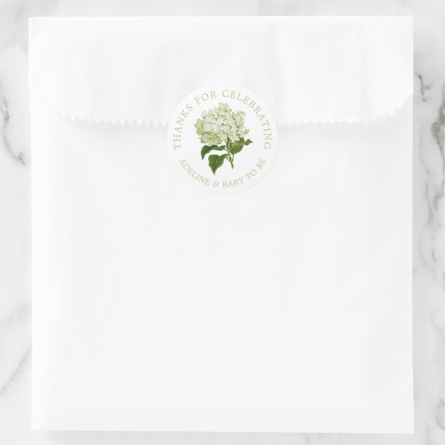 Sticker Rond Blanc Lumière Vert Hydrangea Merci Favoriser (Sac)