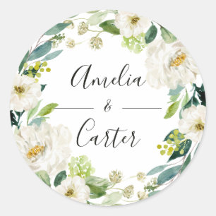 Sticker rond blanc Mariage à fleurs