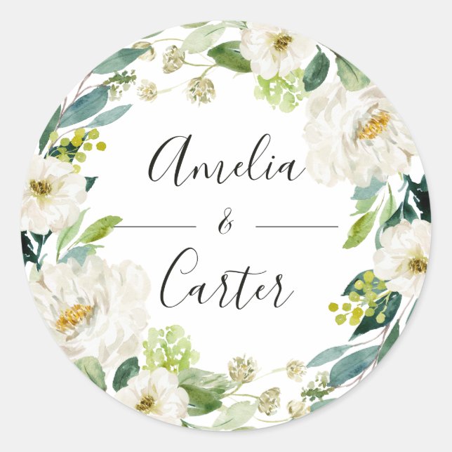 Sticker rond blanc Mariage à fleurs (Devant)
