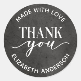 Sticker Rond Blanc Noir Fabriqué Avec Merci D'Amour