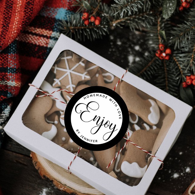 Sticker Rond Blanc Noir Fait Maison Avec Amour Par (Créateur téléchargé)