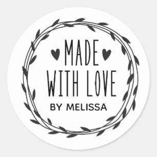 Sticker Rond Blanc Noir Personnalisé Fait Avec Amour