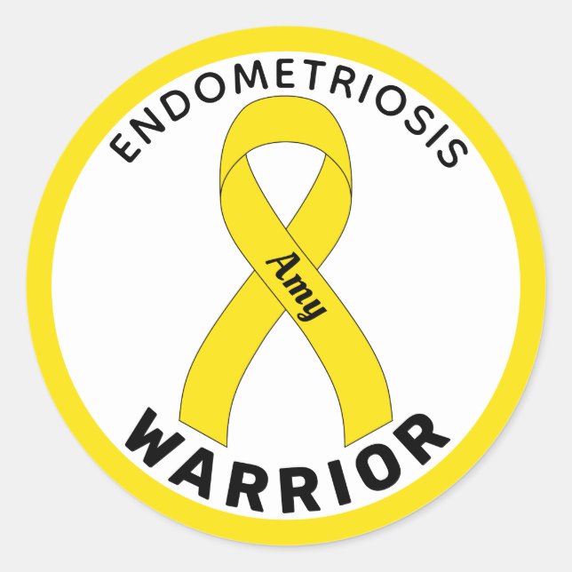 Sticker rond blanc pour guerrier de l'endométriose (Devant)