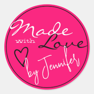 Sticker Rond Blanc rose vif moderne fait avec coeur d'amour