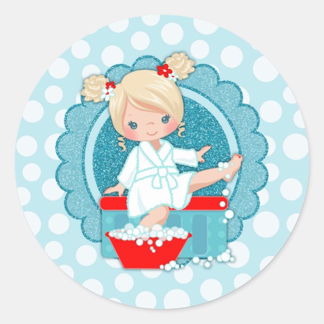 Sticker Rond Blanc rouge de spa de fille de turquoise blonde de (Devant)