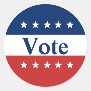 Sticker Rond Blanc rouge et bleu avec étoiles Voter