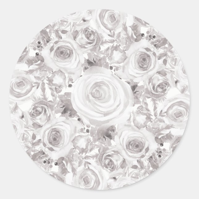 Sticker Rond Blanc Rustique Hiver Rose Mariage Élégant Faveur (Devant)