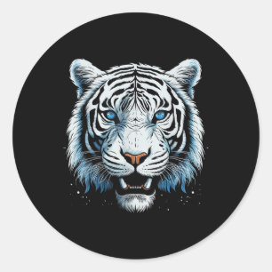 Sticker Rond Blanc Tigre Bleu Yeux Chat animal sauvage