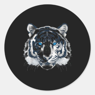 Sticker Rond Blanc Tigre Bleu Yeux Chat Sauvage Animal _1