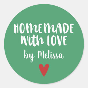 Sticker Rond Blanc Vert Personnalisé Maison Faite Avec Amour