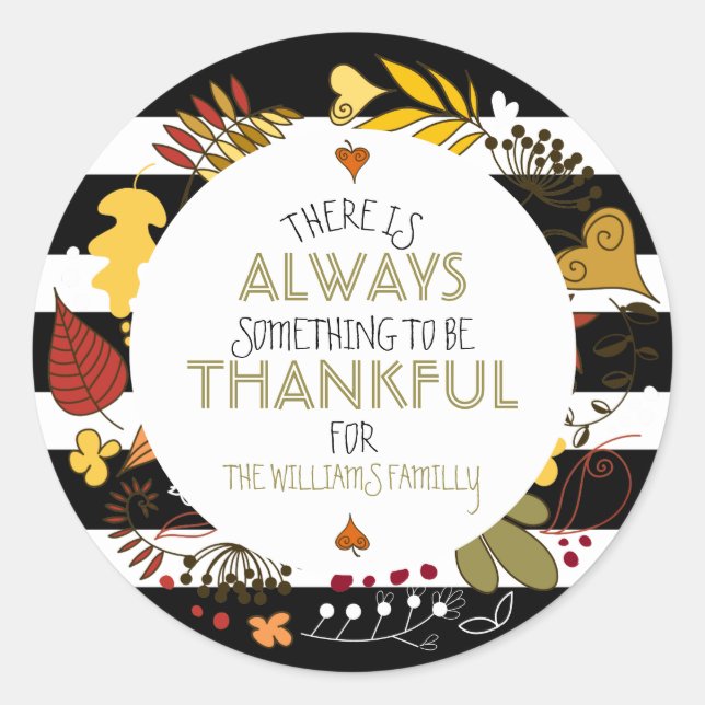 Sticker Rond Blancs et Noirs Chics Thanksgiving Wreath (Devant)