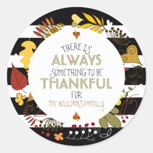 Sticker Rond Blancs et Noirs Chics Thanksgiving Wreath