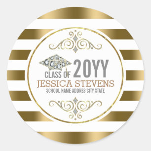 Sticker Rond Blancs & Gold avec Casquette de Parties scintillan
