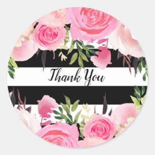 Sticker Rond Blancs noirs Fête des mariées florale rose