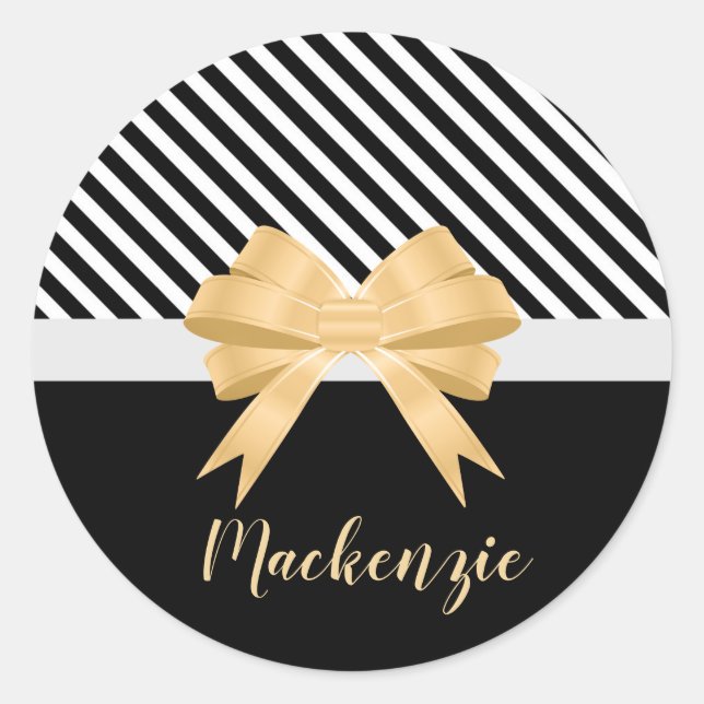 Sticker Rond Blancs noirs Goldem Bow (Devant)