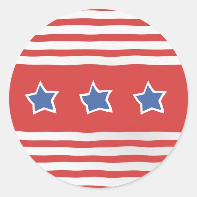 Sticker Rond Blancs rouges avec étoiles bleues dénudées (Devant)