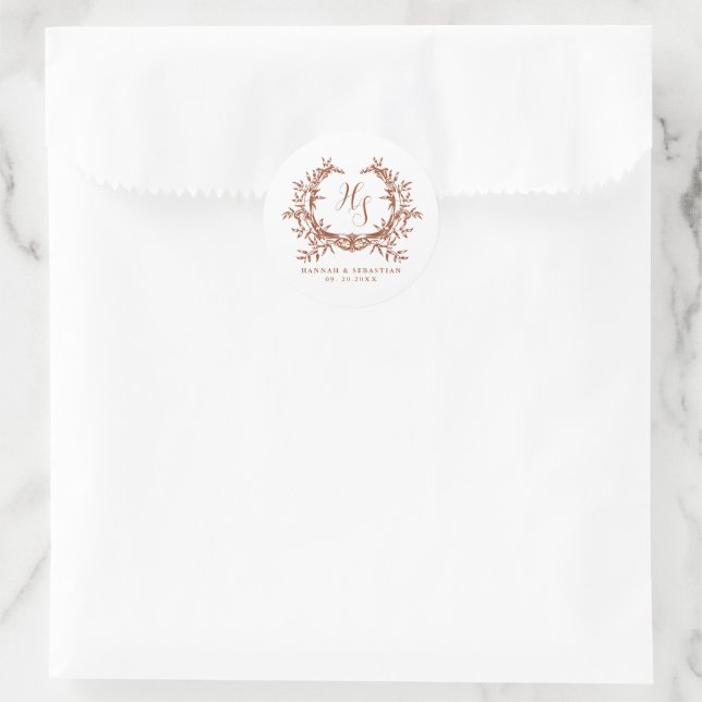 Sticker Rond Blason Botanique de Monogramme Élégant (Sac)