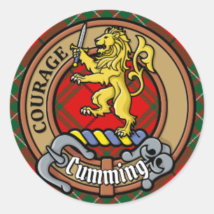 Sticker Rond Blason de Clan Cumming sur tartan